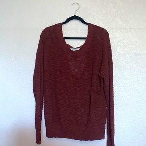 Low back lace up burgundy sweater-great for fall!